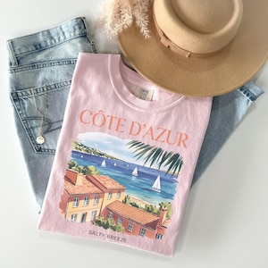 コート・ダジュールシャツ、フレンチ・リヴィエラTシャツ、プロヴァンス、南フランス、サマーシャツ、快適な色彩、古銭、美学、ヨーロッパのバケーション 画像 2