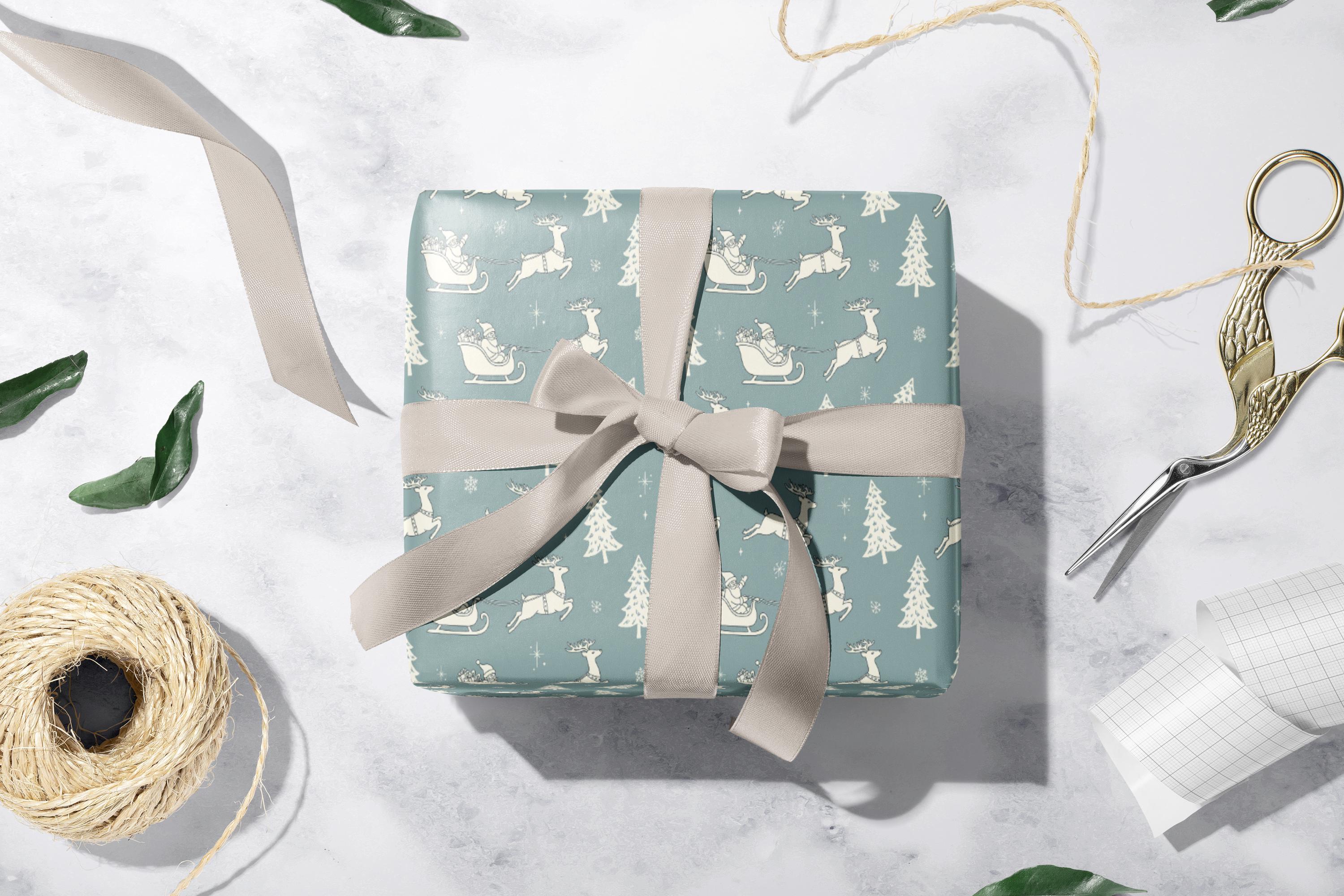 Larcenciel Rotolo Carta Regalo Natale, Carta da Regalo Reversibile con Motivi a Fiocchi di Neve e Renne, Carta da Pacchi Bifacciale Vintage Kraft, per