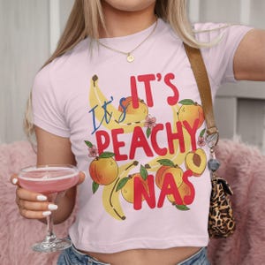 Cute Peachy Graphic T-Shirt, Summer Fruit Top, Trendy Women's Tee, Fun Graphic Tee, Casual Crop Top, Peach Shirt, Short Sleeve Tee
