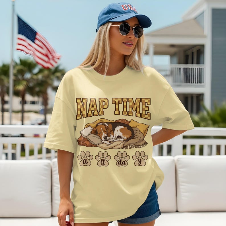Nap Time All Day Graphic Tee, Cute Dog Shirt, Casual Summer T-Shirt, Comfy Relaxed Fit, Unisex Graphic Tee, Lazy Day Outfit