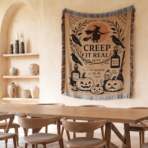 Creep It Real Halloween Blanket Witchy Throw Blanket Fall Decor Spooky Pumpkin Skull Gothic Cozy Gift for Her Autumn Home Vibe
