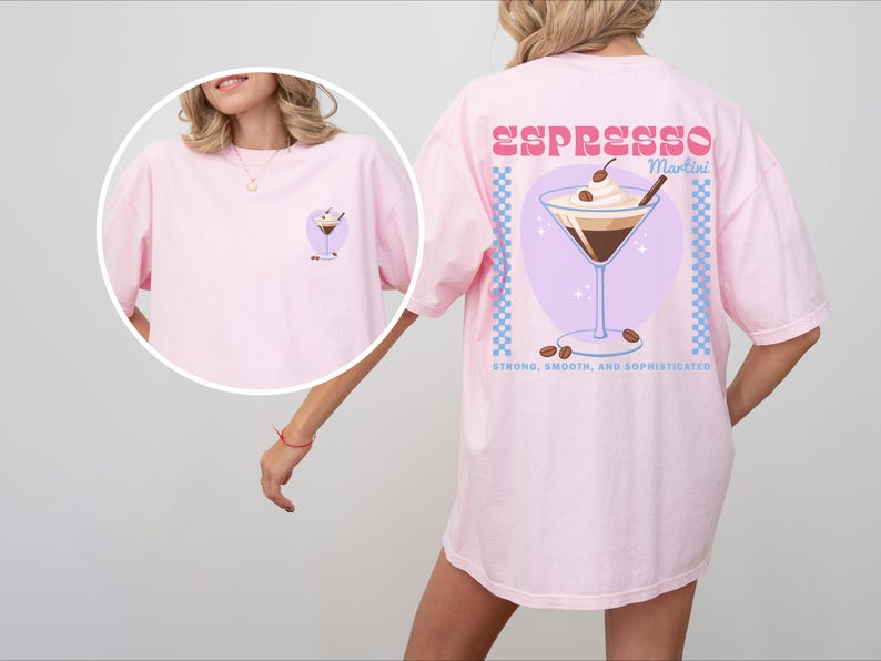 Koszulka Espresso Martini w Kolorach Komfortowych Koszulka Martini Prezent dla Niej Miłośniczki Kawy Prezent Modny Prezent dla Najlepszego Barmana Klubu Koktajlowego Zabawna Koszulka zdjęcie 3