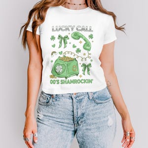Lucky Call Graphic Tee, St Patricks Day T Shirt, Shamrockin OOTD, Cute Womens Top, Festival Outfit, Fun Irish Green Clothing