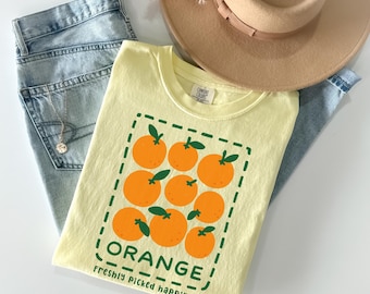 Orange Shirt Fruit Tshirt Comfort Colors Summer Tee Farmers Market Shirt Citrus Shirt Florida Gift Foodie Gift Cottagecore Clothing