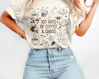 100 Days of Coffee and Chaos T-Shirt, 100th Day Shirt, Funny Teacher Shirt, Teacher Sweatshirt, Teacher Appreciation Gift
