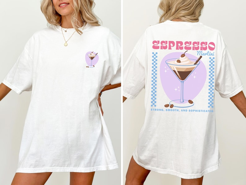 Koszulka Espresso Martini w Kolorach Komfortowych Koszulka Martini Prezent dla Niej Miłośniczki Kawy Prezent Modny Prezent dla Najlepszego Barmana Klubu Koktajlowego Zabawna Koszulka zdjęcie 1