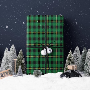 Luxury Green Plaid Wrapping Paper Roll Black Gold Tartan Christmas Gift Wrap Sheets Festive Holiday Packaging Retro Pretty Xmas Paper