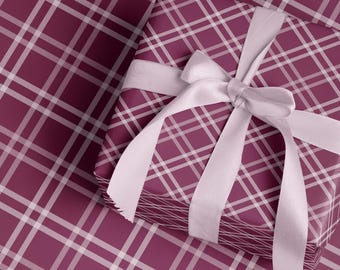 Luxury Pink Plaid Wrapping Paper Roll Tartan Christmas Gift Wrap Sheets Festive Holiday Packaging Pretty Retro Cute Plaid Xmas Paper