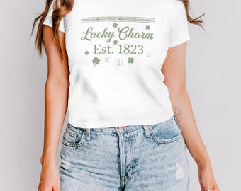 Womens St Patricks Day Baby Tee, St Patricks Tee Baby, St Patricks Day Crop Top, Y2k St Patricks Day, St Patricks Lucky Tshirts