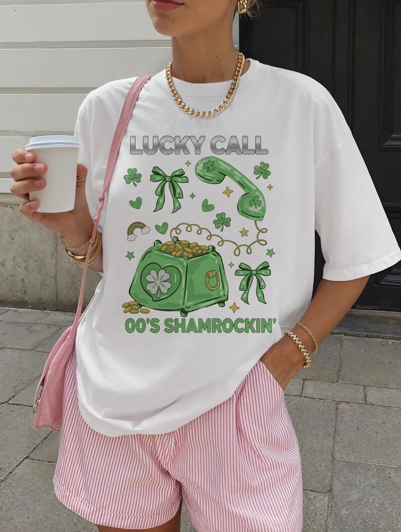 Lucky Call Graphic Tee, 00s Shamrockin T-Shirt, St. Patrick's Day Shirt, Funny Novelty Top, Gift for Her, Casual Wear