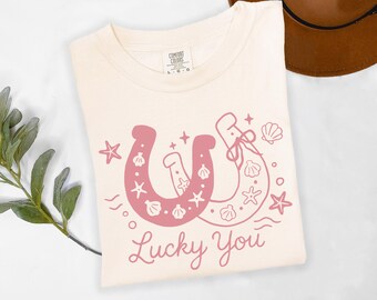 Chanceux vous chemise de cow-girl côtière t-shirt de plage occidental chemise d'été de cow-girl chaude cadeau de célibataire de cow-girl bottes de cow-girl roses chemise occidentale