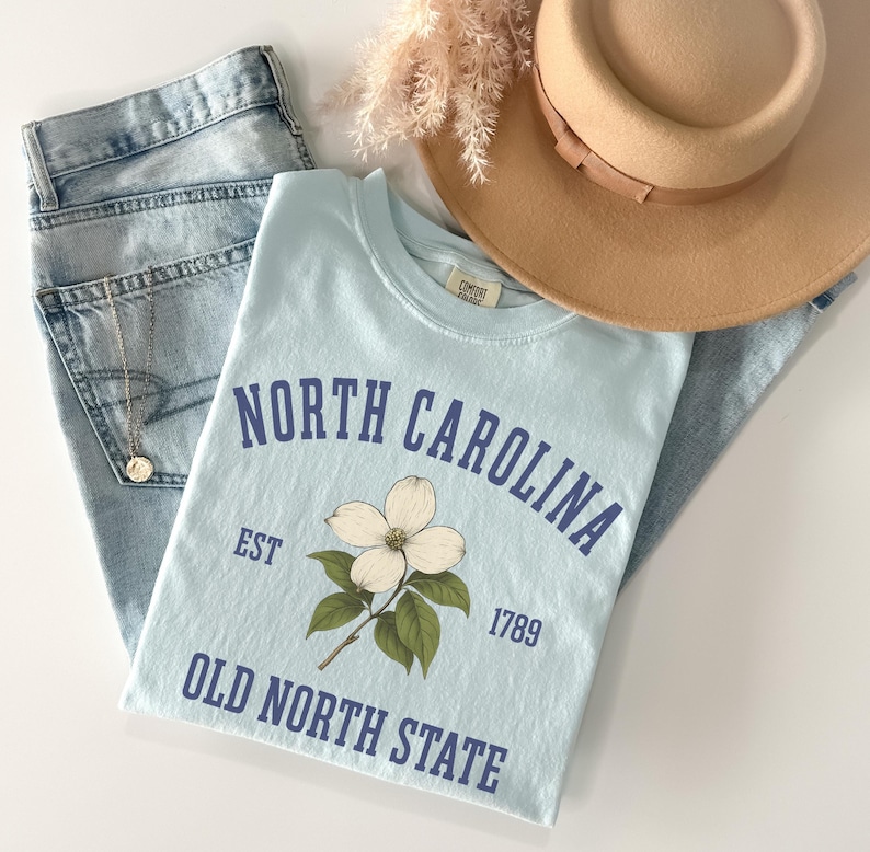 North Carolina Shirt Old North State Tee Outer Banks Beach Shirt Comfort Colors State Tee NC Vacation Shirt Travel Gift for Her State Flower image 1