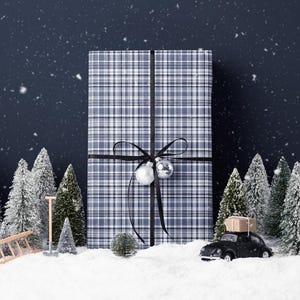 Plaid Wrapping Paper Tartan Gift Wrap Roll Blue Holiday Wrapping Paper Festive Xmas Wrapping Paper Luxury Gift Wrap Christmas