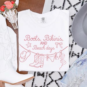 Coastal Cowgirl Comfort Colors Shirt Western Beach Tee Cowgirl Bachelorette Outfit Hot Cowgirl Summer Shirt Pink Boots And Bows Shirt