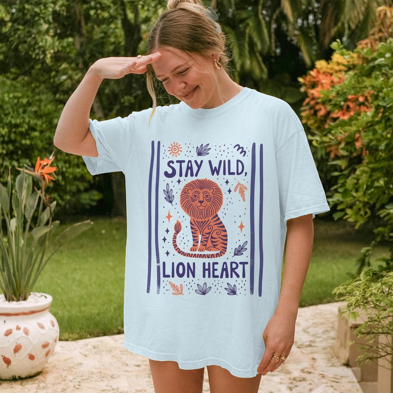 Stay Wild Lion Heart T-shirt, Cute Lion Shirt, Inspirational Graphic Tee, Animal Lover Gift, Women's Casual Outfit, Summer Fashion