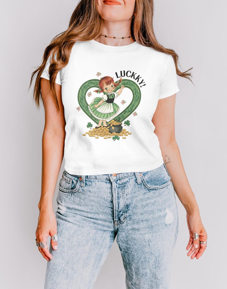 Lucky St Patrick's Day Shirt, Vintage Leprechaun Graphic Tee, Irish Holiday Clover Coin T-Shirt, Green Shamrock Luck Top