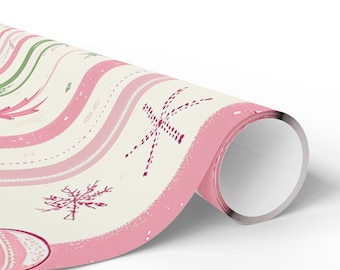 Retro Christmas Gift Wrap Paper Holiday Wrapping Christmas Decoration Cute Xmas Wrapping Paper Roll Green Red Festive Gift Wrap