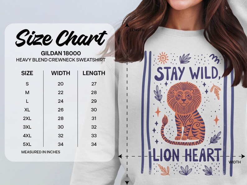 Stay Wild Lion Heart Sweatshirt, Graphic Lion Print, Inspirational Quote Sweatshirt, Crewneck Pullover, Gift for Animal Lovers
