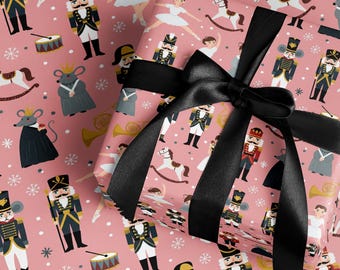 Nutcracker Ballet Xmas Wrapping Paper Roll Pink Nutcracker Gift Wrapping Paper Holiday Nutcracker Christmas Festive Gift Wrap