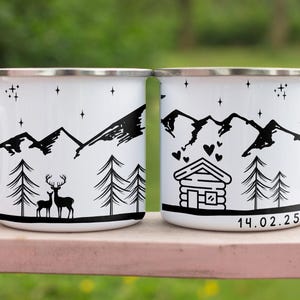 Engaged Camping Gift Custom Gift for Outdoorsy Couple Rustic Engagement Present Personalized Anniversary Hiking Campfire Mug