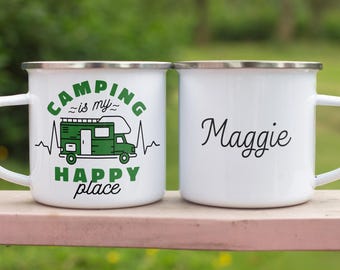 Custom Camper Mug Personalized Enamel Mug Custom Travel Cup for RV Lovers and Outdoor Adventures Gift for Campers and Nature Fans