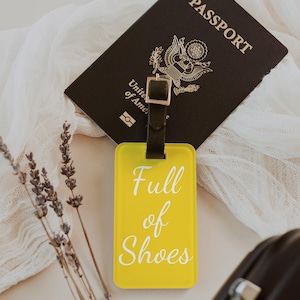 Funny Travel Luggage Tag Yellow Shoe Lover Gift for Fashionistas Cute Bag ID Tag for Suitcases Stylish Travel Accessory Jetsetters