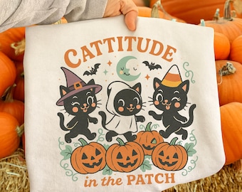 ハロウィン 猫 スウェットシャツ レトロ ゴースト パンプキン 黒猫 シャツ かわいい 不気味 シーズン 秋 トップ 猫 ママ ギフト おもしろ 猫好き ハロウィン 衣装