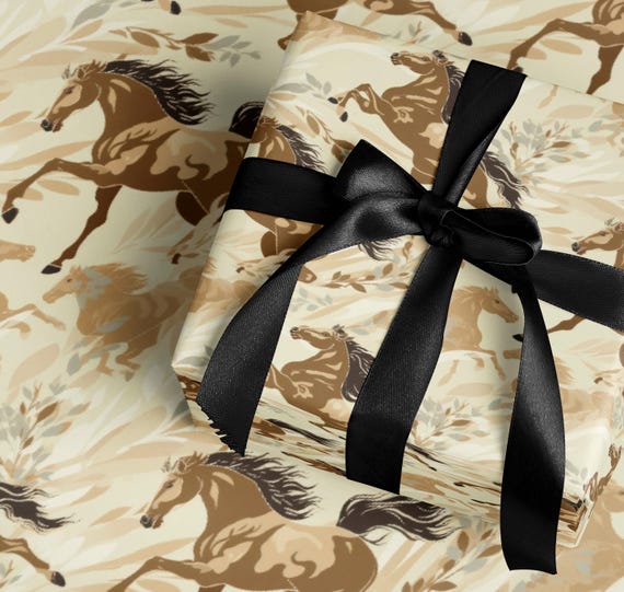 Horse Wrapping Paper Roll Western Cowboy Gift Wrap Equestrian Birthday Party Supplies Rustic Packaging for Horse Lover Gifts