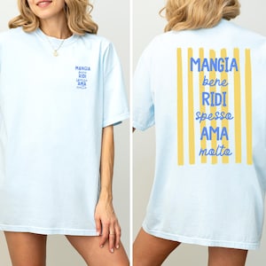 Mangia Ridi Ama Italian Summer Shirt Amalfi Coast Aesthetic Tee La Dolce Vita Mediterranean Vacation Preppy Casual Gift for Her or Him