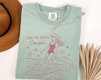 Ride The Waves Cowgirl Shirt Coastal Cowgirl Tee Hot Cowgirl Summer Beach Shirt Surfs Up Cowgirl Gift Western Shirt Cowgirl Bachelorette