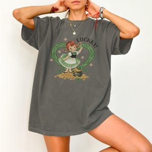 Lucky Girl Graphic Tee, Clover Heart Design Shirt, St. Patrick's Day Outfit, Cute Lucky Charm Top, Irish Holiday Wear