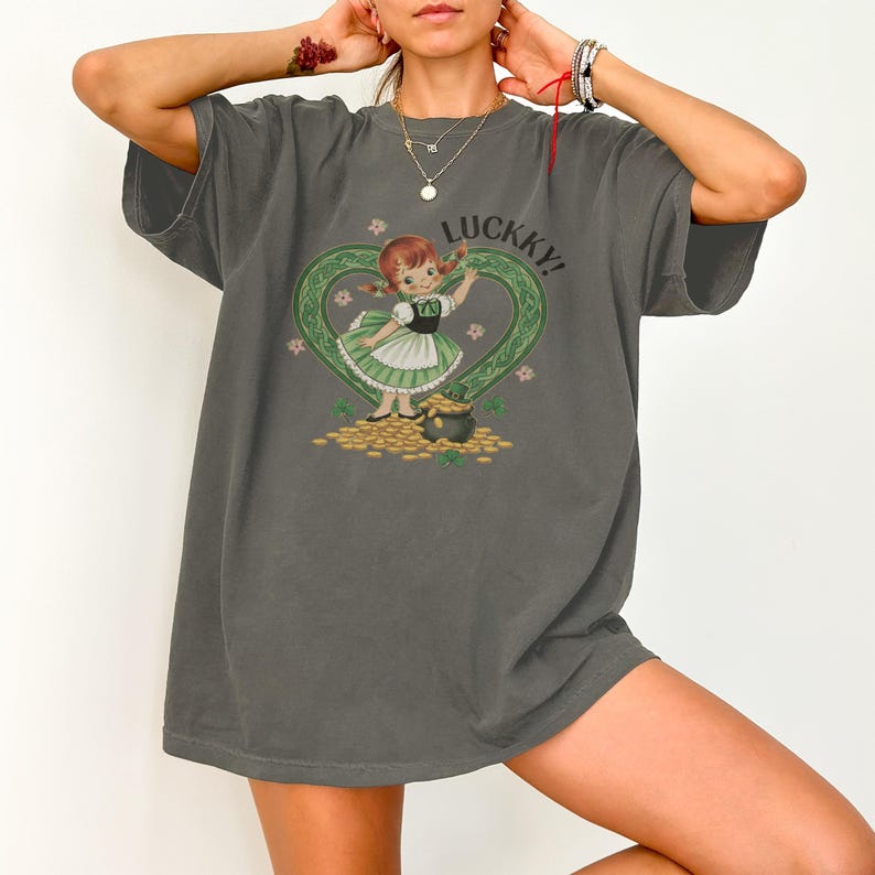 Lucky Girl Graphic Tee, Clover Heart Design Shirt, St. Patrick's Day Outfit, Cute Lucky Charm Top, Irish Holiday Wear
