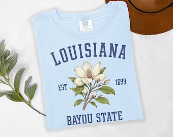 Louisiana Shirt Bayou Zustand Komfort Farben T-Shirt Magnolie Blumen Design Cajun Karneval New Orleans Geschenk Südlichen Vintage Look