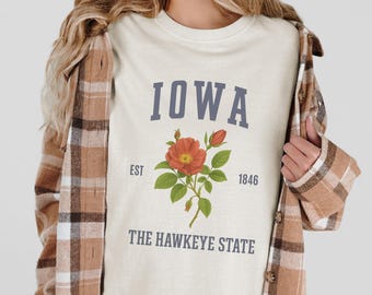 Iowa Shirt Komfort Farben Hawkeye Zustand T-Shirt Iowa Zustand Shirt Midwest Reise Geschenk IA Shirt Spiel Tag Top Mädchen Reise Shirt Iowa nach Hause Geschenk