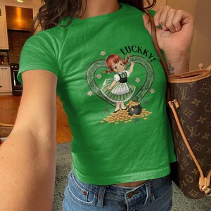 St Patrick's Day Lucky Shirt, Irish Girl Graphic Tee, Cute Shamrock T-Shirt, Women's Festive Green Top, Holiday Outfit, Fun Spring Apparel