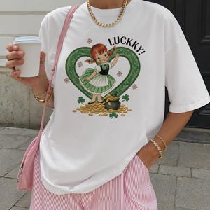 Lucky St Patrick's Day Shirt, Irish Leprechaun Graphic Tee, Vintage Style St Paddy's Day T-Shirt, Shamrock Lucky Charm Top