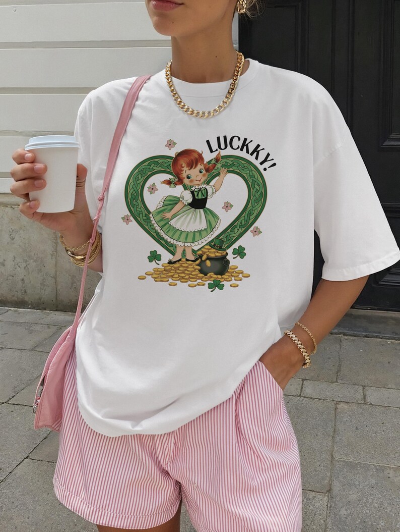Lucky St Patrick's Day Shirt, Irish Leprechaun Graphic Tee, Vintage Style St Paddy's Day T-Shirt, Shamrock Lucky Charm Top