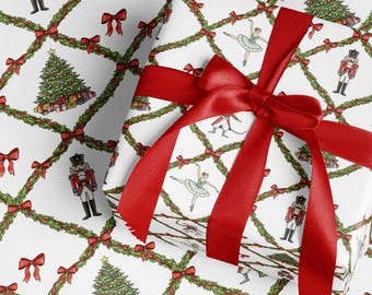 Nutcracker Ballet Christmas Wrapping Paper Roll Classic Nutcracker Xmas Gift Wrap Holiday Gift Wrapping Paper Festive Nutcracker Design
