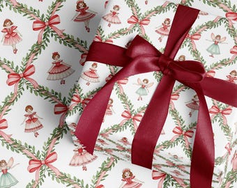 Nutcracker Ballet Xmas Wrapping Paper Roll Cute Ballerina Gift Wrap Pink Christmas Nutcracker Theme Holiday Gift Wrapping Paper