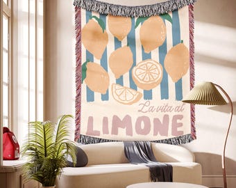 La Vita Al Limone Citronfilt Italiensk Sommarpicknick Vävd Fruktdekor Kök Mysig Present till henne Trendig Citrusfilt