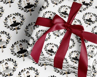 Nutcracker Ballet Xmas Wrapping Paper Black Nutcracker Ballerina Gift Wrap Roll Nutcracker Christmas Holiday Gift Wrapping Paper