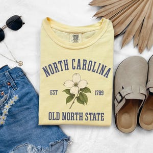 North Carolina Shirt Old North State Tee Outer Banks Beach Shirt Comfort Colors State Tee NC Vacation Shirt Travel Gift for Her State Flower image 3