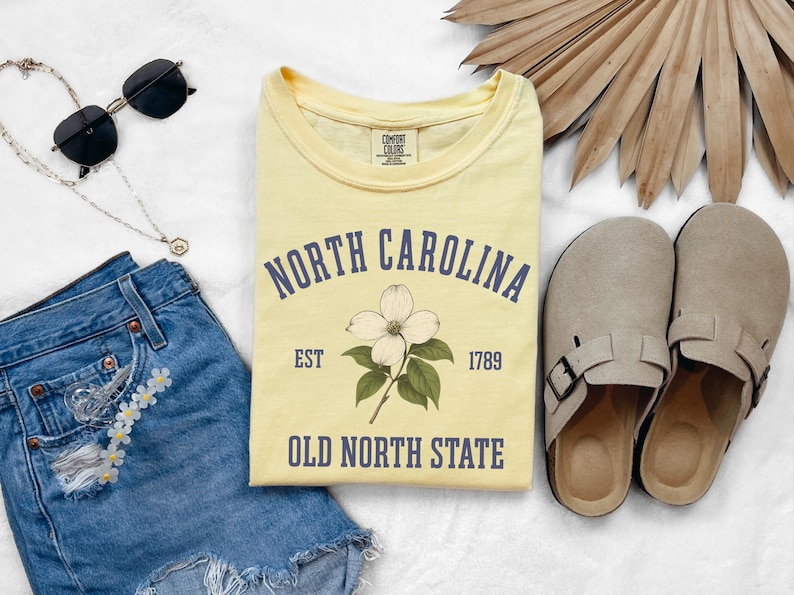 North Carolina Shirt Old North State Tee Outer Banks Beach Shirt Comfort Colors State Tee NC Vacation Shirt Travel Gift for Her State Flower image 3