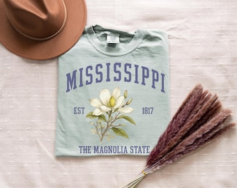Mississippi Shirt Comfort Colors Magnolia State Souvenir Tee Vacation Gift Home State Travel Top Southern Pride MS Shirt Retro Floral