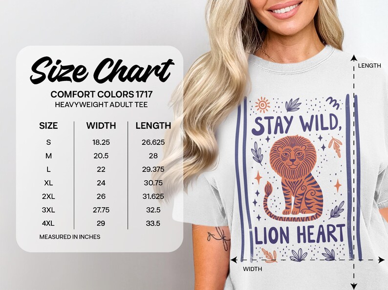 Stay Wild Lion Heart T Shirt, Graphic Lion Tee, Animal Lover Shirt, Inspirational Quote Shirt, Unisex Tee, Size Chart Included