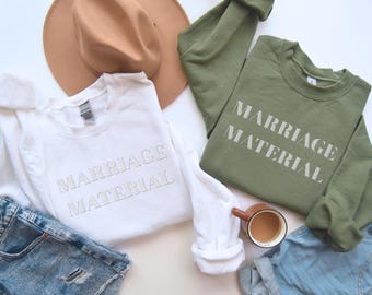 Sudadera bordada con material matrimonial, regalo para novia, camisa para prometido, despedida de soltera, futura esposa, top acogedor para novia, cuello redondo