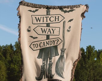 Manta de Halloween con forma de bruja para dulces, divertida manta de bruja para decoración del hogar en temporadas espeluznantes o idea de regalo para pedir dulces.