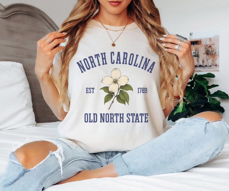 North Carolina Shirt Old North State Tee Outer Banks Beach Shirt Comfort Colors State Tee NC Vacation Shirt Travel Gift for Her State Flower image 6