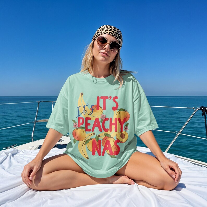 Peachy Graphic Tee, Summer Beach Vibes Shirt, Fun Fruit Print Top, Trendy Casual Wear, Cute Oversized T-Shirt, Boho Style