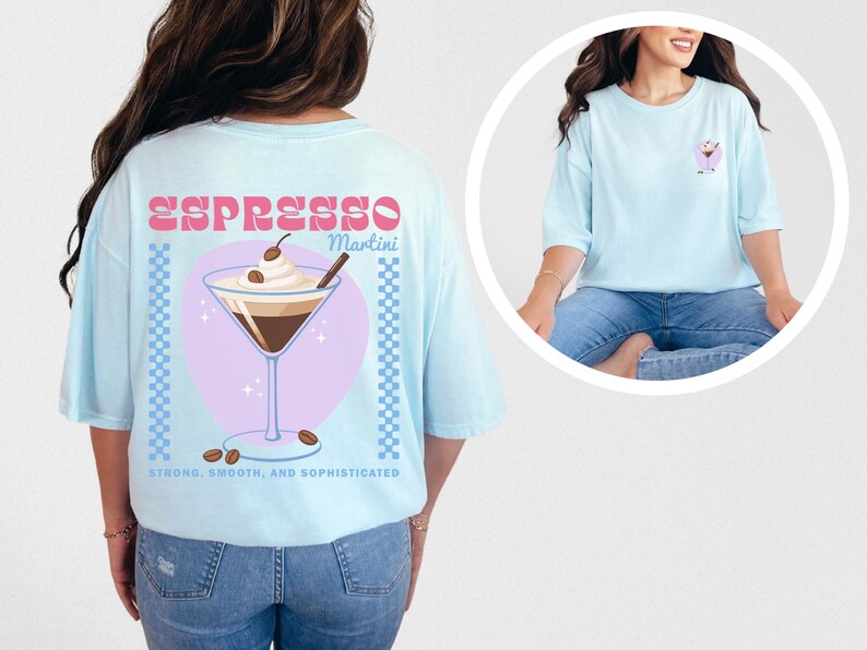 Koszulka Espresso Martini w Kolorach Komfortowych Koszulka Martini Prezent dla Niej Miłośniczki Kawy Prezent Modny Prezent dla Najlepszego Barmana Klubu Koktajlowego Zabawna Koszulka zdjęcie 6